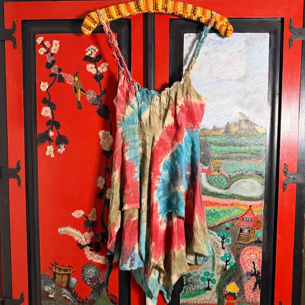 Y2K Fairycore Asymmetric Handkerchief Hem Tie Dye Whimsy Babydoll Top Size M